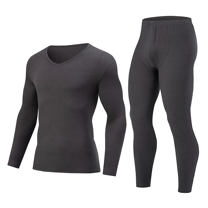 2-piece Men's  Warm Suit Autumn And Winter Solid Color V-neck Youth Thick Sports Fashion Autumn Clothes Autumn Pants Trend