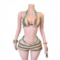 HLJ Y2K Fashion Coffee Striped Bikini Set Women Beaded | SAMAG