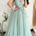 Lucy Light Green Party Evening Dress Mesh Grace Eid | SAMAG