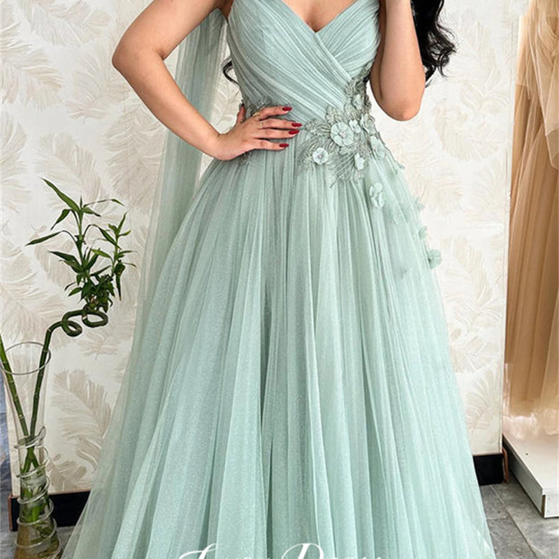 Lucy Light Green Party Evening Dress Mesh Grace Eid | SAMAG