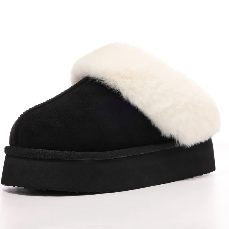 Shevalues Winter Furry Women's Slippers Platform Slippers Fluffy Cozy Warm Indoor Slides Plush Lining Outdoor Women's Slippers