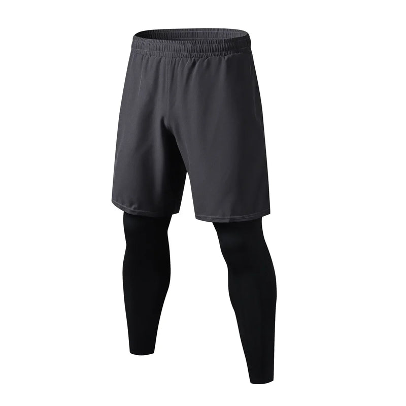 2026 Two-piece Men's Sports Trousers Quick Dry Elastic Basketball Training Pants Summer Thin Fitness Running Tights Casual Pants