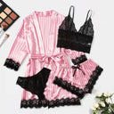 /Set Lace Satin Pajama with Robe - Cami Top & Shorts | SAMAG