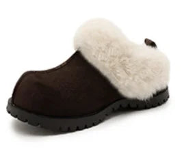2026 Autumn Winter New Women Round Toe Flannel Closed Toe Slippers Retro Platform Slippers Plush Warm Non Slip Outdoor Slides