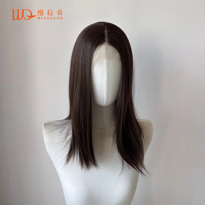 Dark Brown Shoulder Length Synthetic Lace Front Wigs for Women 13x4 Glueless Middle Part Synthetic Wigs 150% Density Natural