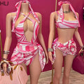 HLJ Sexy Women Pink Abstract Print One Piece Swimsuit | SAMAG