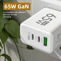 65W USB C GaN Charger 3 Ports Fast Charging Adapter 10A USB To Type C Data Cable PD USB QC3.0 Chargers for iPhone Samsung Xiaomi