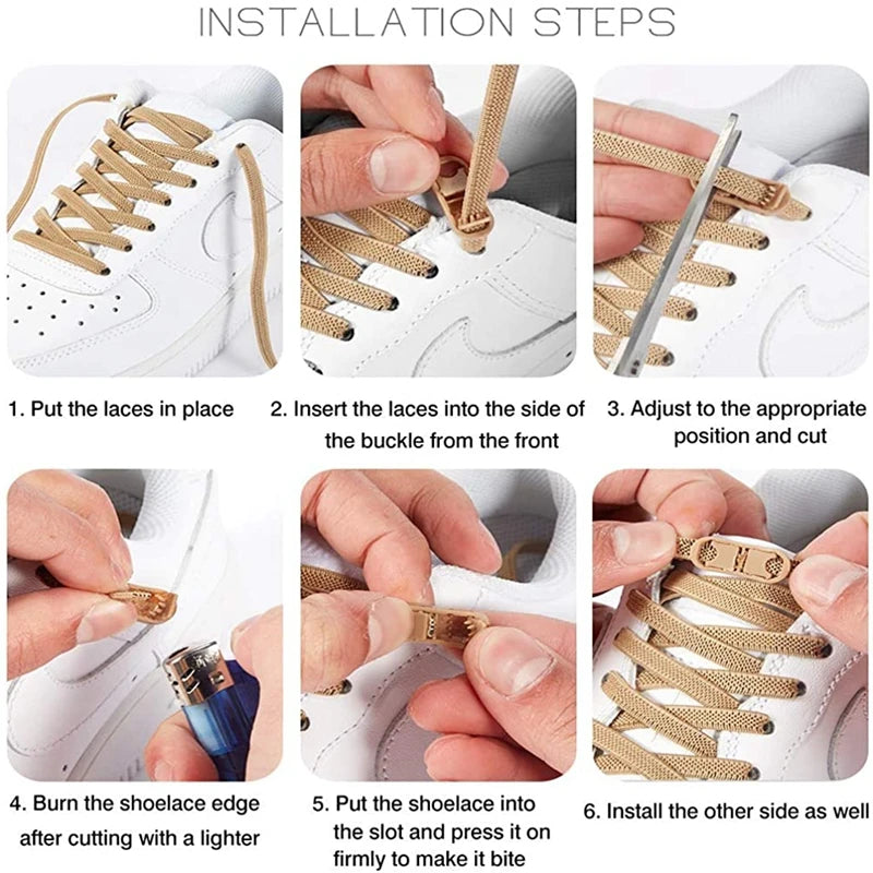 Elastic Shoe Laces Buckle Lock No Tie Shoelaces Sneakers Flat Woven Shoelace without Ties Kids Adult Rubber Bands for Shoes