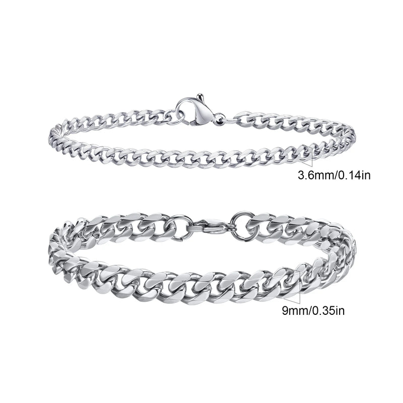 2pcs Men's Chain Bracelets,Stainless Steel Silver Gold Black Color Twist Rope Chain Wristband,Trendy Cuban Link Chains Gift