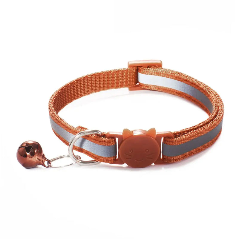 Cute Fashion Adjustable Size Cat Head Pattern Reflective with Bells Cat Collar Pet Accessories Kitten Decor Cat Neck Strap