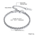 Hip Hop Men's Stainless Steel Rope Chain Bracelets,2/3/4/5mm Gold Color Adjustable Twisted Chain Wristband,Punk Casual Jewelry