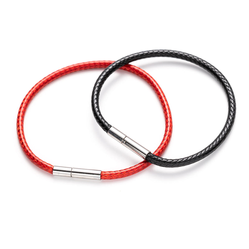 1.5/2/3mm Black Red Bracelet Stainless Steel Clasp For Women Man Couple Leather String Homme Hand Thread Male Jewelry Trending