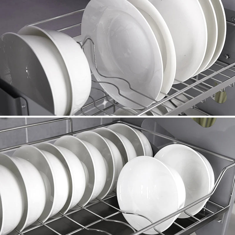 304 stainless steel Kitchen Hanging cabinet dishes pull basket double layer Damping hydraulic lifting drawer - View 3 | SAMAG