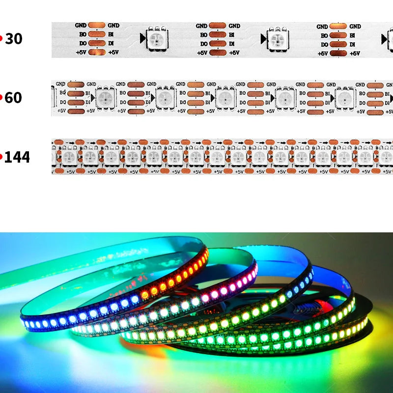 SK6812 RGBW Led Strip Light 4 in 1 Similar WS2812B 1m 5m 30 60 144 LEDs Individual Addressable RGBWW Led Lights IP30 65 67 5V12V
