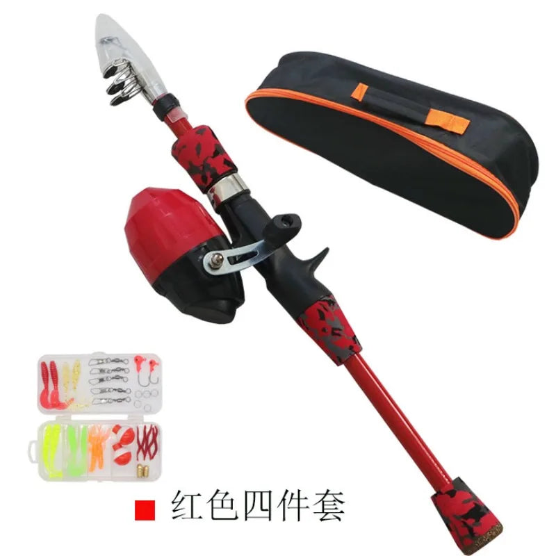 Kids Youth Portable Telescopic Fishing Rod Reel Combo Full Set With Carry Bag Simulation Soft Lures Hooks Accessories For Outdoo