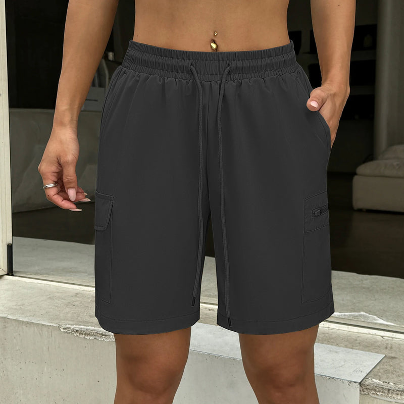 Women's Casual Cargo Shorts High Waist Drawstring Athletic Shorts with Multi-Pockets Loose Fit Shorts for Daily Wear Hiking