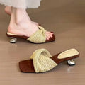 Summer New Woven Cross Strap Square Toe Breathable Mule Sandals - Open Toe Irregular Metal Heel Pumps, Beach Vacation Shoes 2026