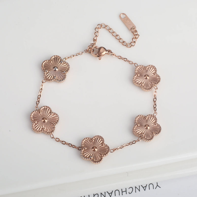 White Black Red Green Shell Five Leaf Flower Stainless Steel Ladies Bracelet Simple for Woman Party Birthday Jewelry Gift Clover