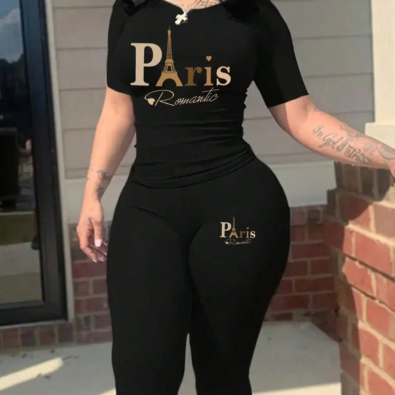 2026 Women's New Casual Spring/Summer Two Piece Set Round Neck Letter Printed Short Sleeve T-shirt and Letter Printed Pants Set