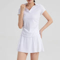 Women's Mesh Sport Set 2 Piece Short Sleeve Top with Skirt Summer Yoga Outfits Plus Size Quick Dry Breathable Tennis Badminton