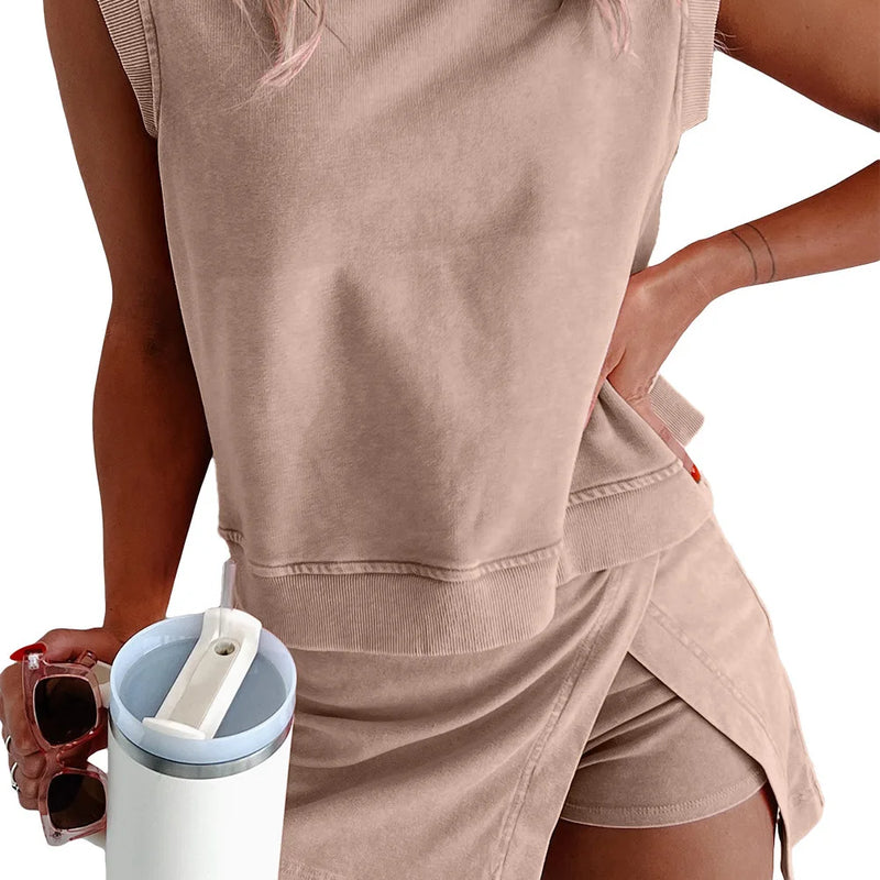 1Set Sleeveless Top & Wrap Skort Set, Casual Vintage Two-Piece Outfit For Women Summer Daily Wear