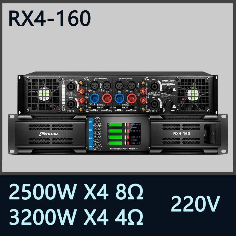 FUHAM RX4-160 4-Channel Power Amplifier 8 Ohm 2500W Class H Audio DJ Stage Performance Sound System