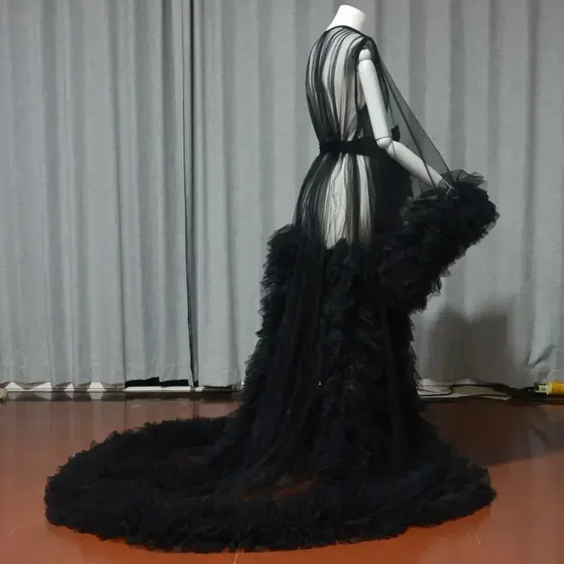 Women Dressing Gown Perspective Sheer Long Tulle Robe Puffy Pregnancy Maternity Dress for Baby Shower Nightgown Sleepwear Custom