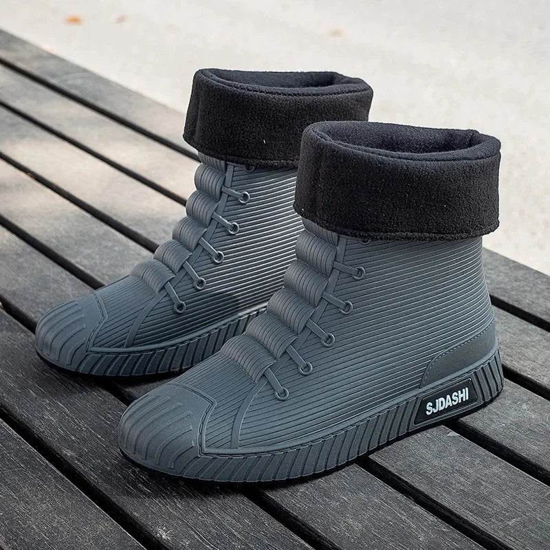 Fashionable Anti-Slip Short Rain Boots Men's Work Shoes Waterproof Kitchen Chef Rubber Shoes Men's Car Wash Fishing Work Water S