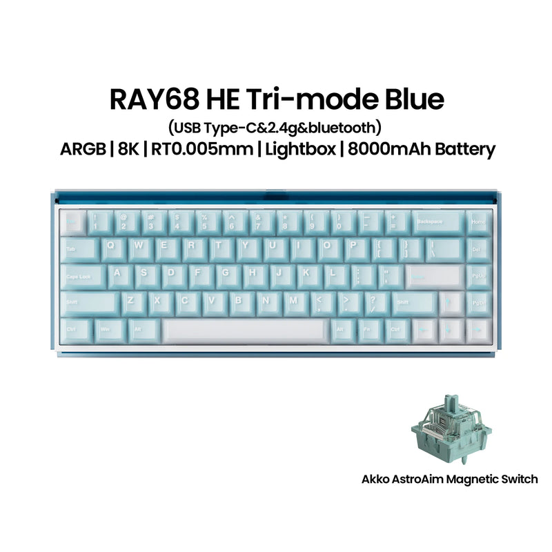 Akko RAY68 HE Mechanical Keyboard 65% Magnetic Switch Rapid Trigger 0.01mm 8K RGB with Lightbox Custom ESports Gaming Keybaord
