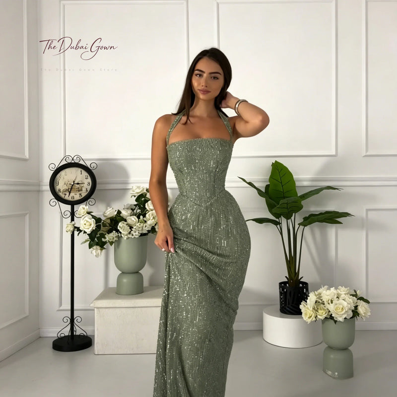 Elegant Green Halter-Neck Strapless Sleeveless | SAMAG