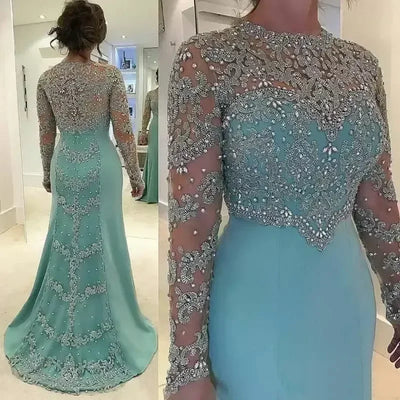 Sparkling Sequin Elegant Evening Gown Long Sleeved Beaded | SAMAG