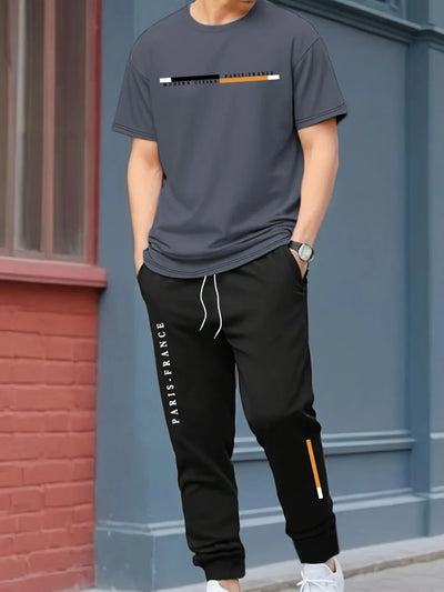 Fashionable summer new men's letter printed round neck breathable T - shirt pants set suitable for outdoor play | SAMAG