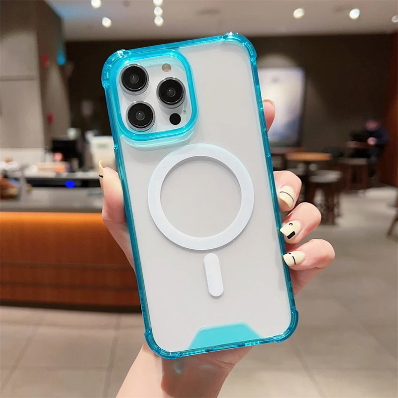 Luxury Wireless Charging For Magsafe Magnetic Phone Case For iPhone 17 16 15 14 11 12 13 Pro Max Shockproof Transparent Cover