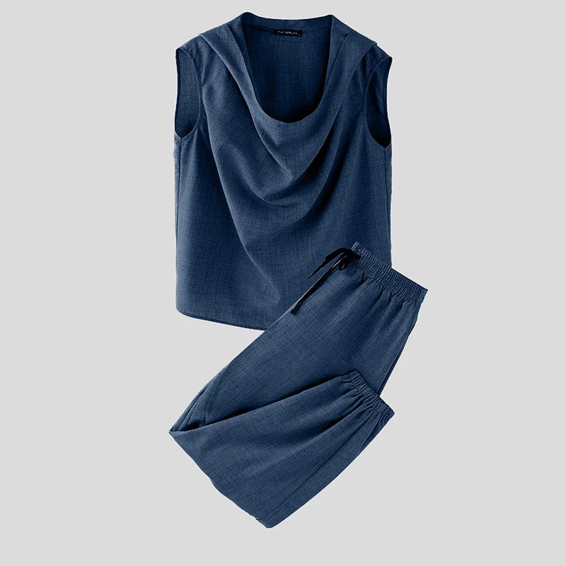 2024 Street Fashion Two-piece Suits INCERUN Men Causal Simple Solid Color Outfits Commuting American Style Oversize 2PCS Sets