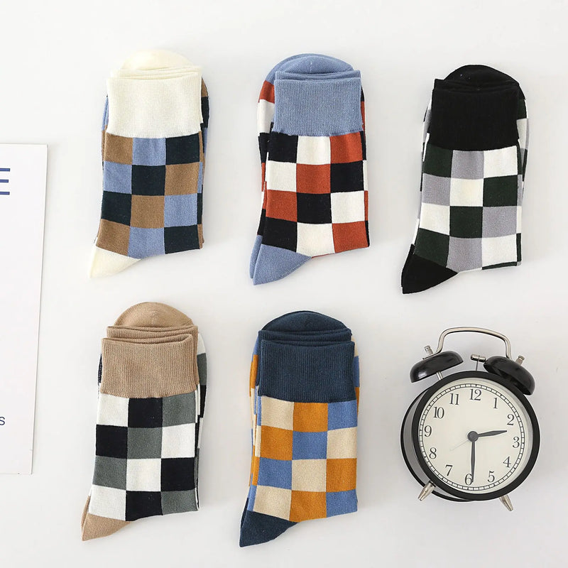 5Pair Pack New Men's Socks Colorful Grid Casual Business | SAMAG