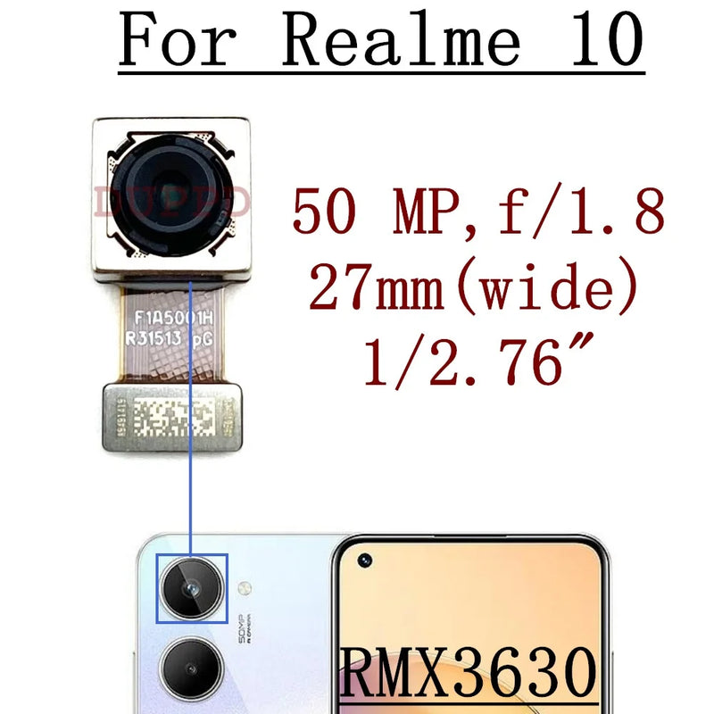 Original Front Facing Selfie Camera For Realme 10 RMX3630 Backside Big Main Rear View Back Camera Flex Cable Mobile Replacement
