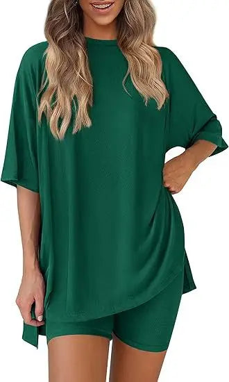 2026women's New Fashion Trend Basic High-quality Casual Round Neck Slit Loose Casual and Comfortable Women's Two-piece Home Suit