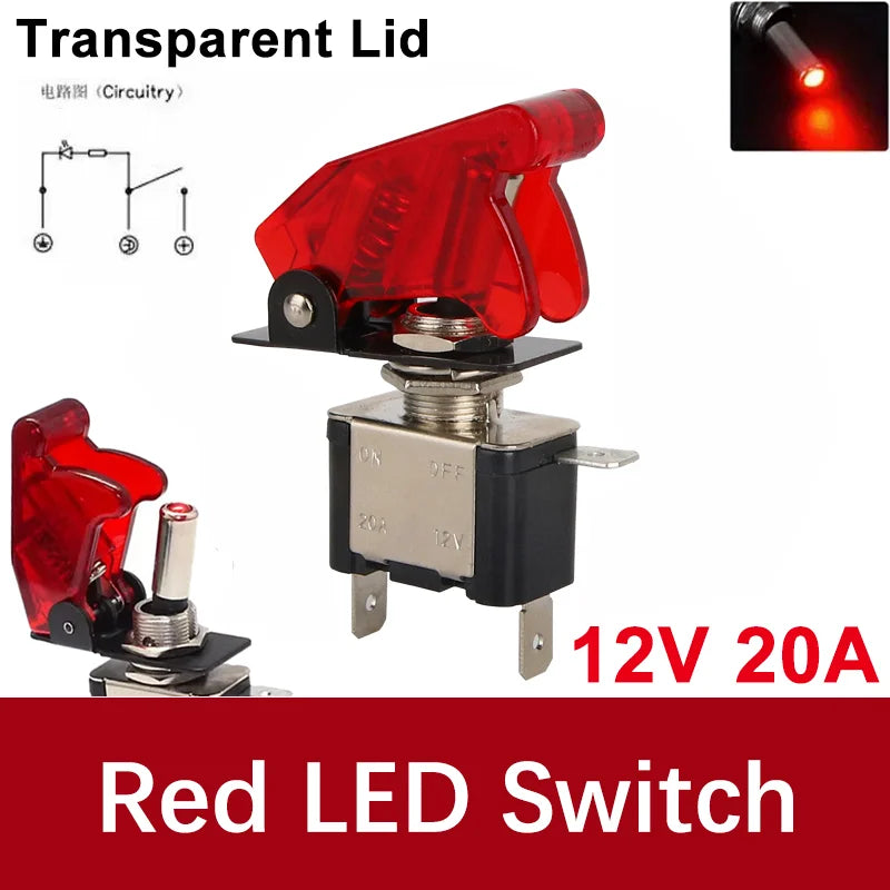 Auto Car Boat Truck Illuminated Led Toggle Switch ON OFF With Safety Aircraft Flip Up Cover Guard 12V20A Transparent