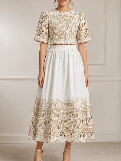 Embroidery Top And Skirt Elegant Hollow Out Color | SAMAG