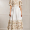 Embroidery Top And Skirt Elegant Hollow Out Color Contrast Women Two Piece Set Spring Summer Outfits