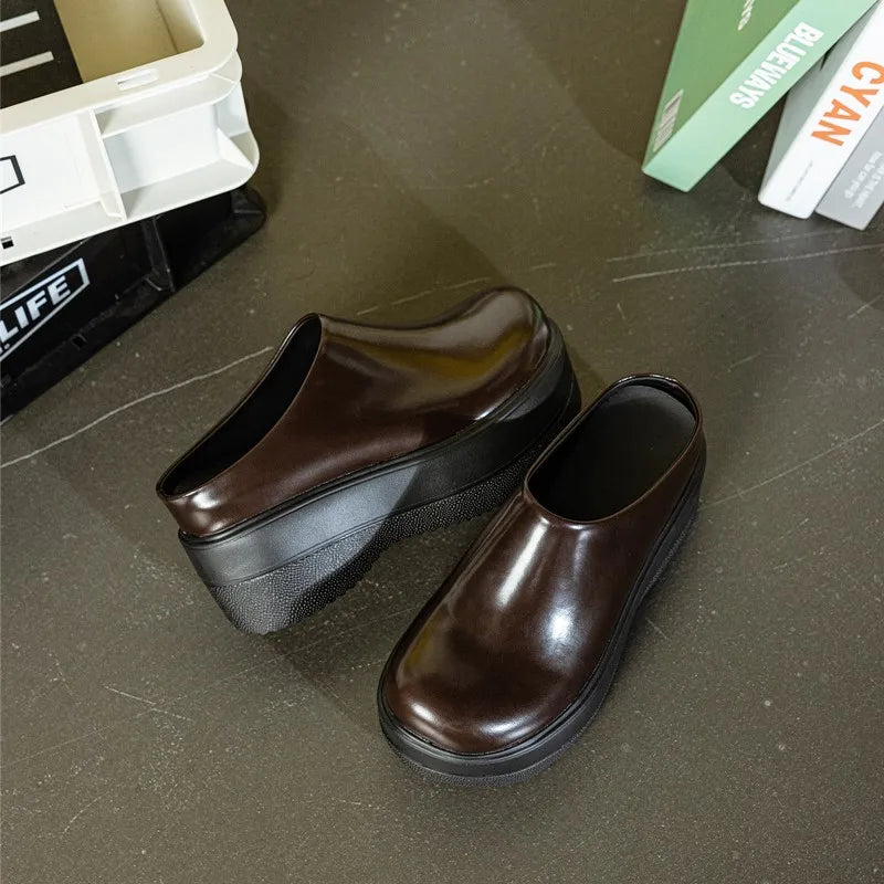Spring Women's Slippers For Outdoor Wear 2026 New High Heel Princess Women Slippers Platform 9cm Women Slippers Genuine Leather