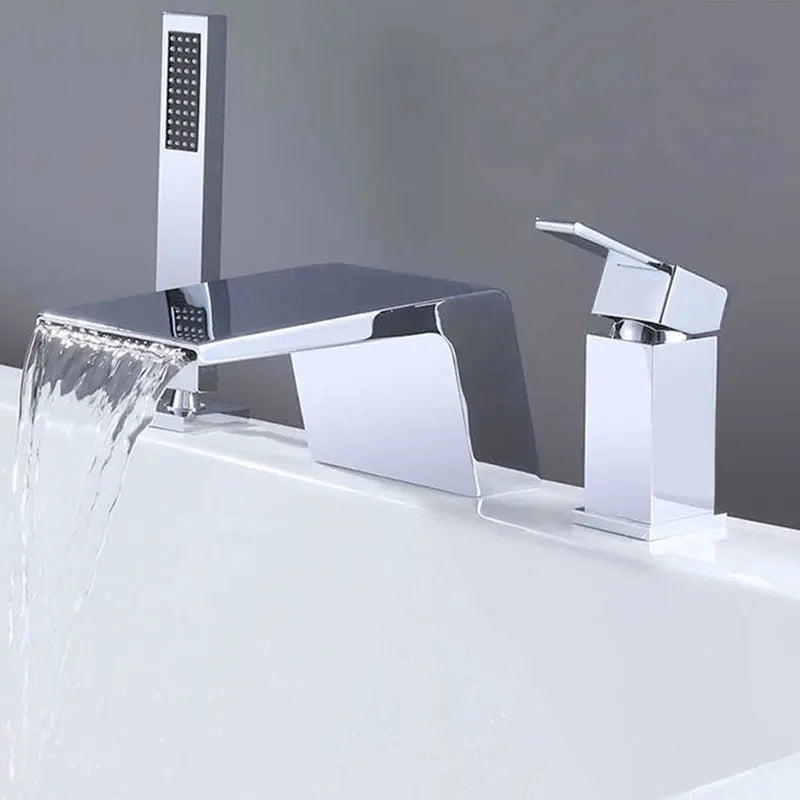 Waterfall split bath faucet Hot and cold Water flow three-hole three-piece bathtub handle shower set faucet Diverter  Black