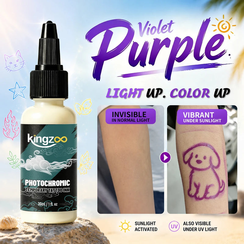KINGZOO Temporary Tattoo Ink Sun Activated Color Changing Body Art Paint Airbrush Paint for Festival Party Beach Halloween 30ML