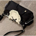 Korean Lace Polka Dot Shoulder Bag Cute Drawstring Flap Crossbody Handbag Retro Sweet Vintage Messenger Purse Daily Casual Hobo