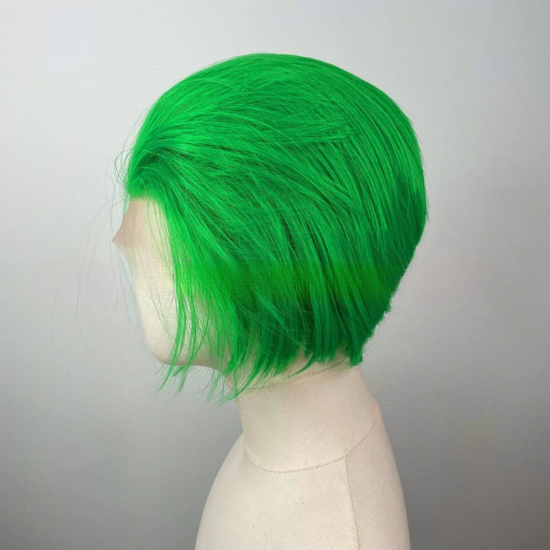 Light Green Short Bob Cut for joker Cosplay 13x4 Lace Front Wigs for Men Glueless Synthetic Hair Heat Resistant Free Part 150%