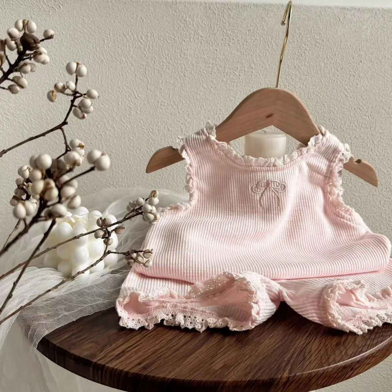 TZ2617 Korean Style 2025 Children's Lace Earlette Vest Cute Summer Sleeveless Top Shorts Thin Set for Girls Kids Fashion Outfit