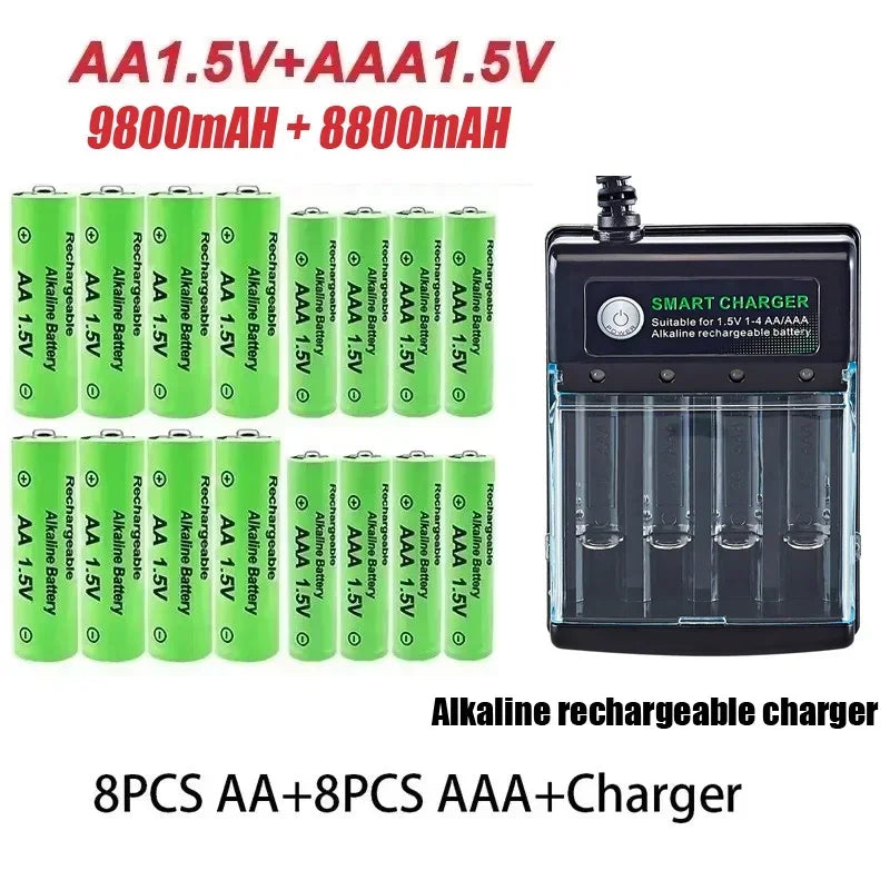 Original Rechargeable Battery 1.5V AA 9800mAh+AAA 8800mAh+Charger for Computer Clock Radio Video Game Digital Camera AA AAA