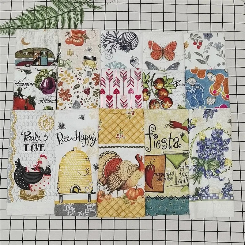 5Pcs/lot 41x64cm 100% Cotton Colorful Printed Tea Towel Dish Cleaning Cloth Table Napkins Cooking Tools Kitchen Hand Towels