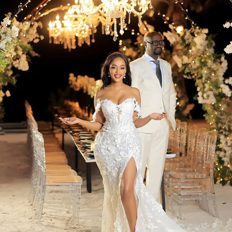 Customized White Elegant Mermaid Wedding Dress Shoulder - View 2 | SAMAG