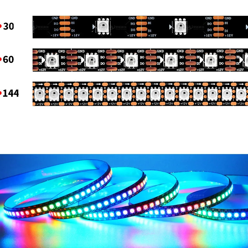 SK6812 RGBW Led Strip Light 4 in 1 Similar WS2812B 1m 5m 30 60 144 LEDs Individual Addressable RGBWW Led Lights IP30 65 67 5V12V